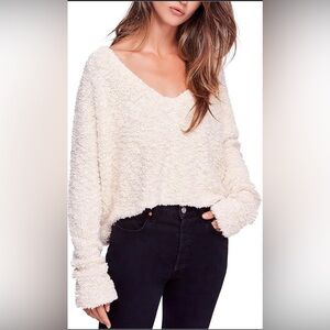 Free People Ivory Popcorn Pullover Sweater
